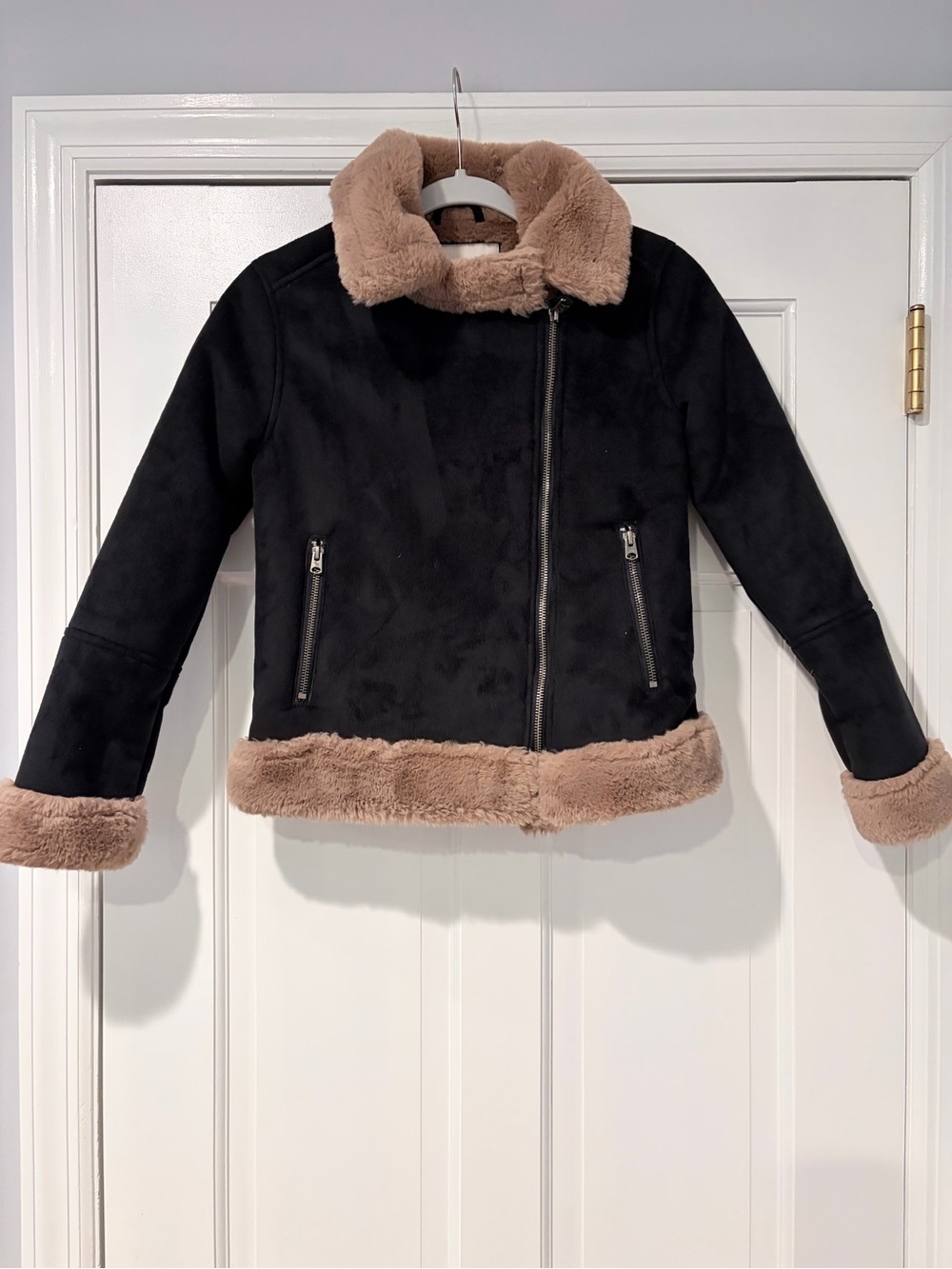 abercrombie kids Black Jacket with Tan Faux Fur Trim